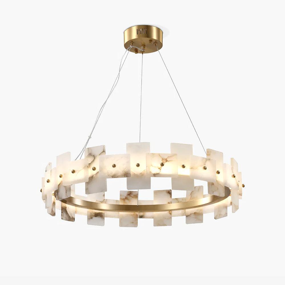 Alabaster Halo Chandelier 60 cm Dia Brass Dining Chandelier - Tianguang Alabaster Lighting