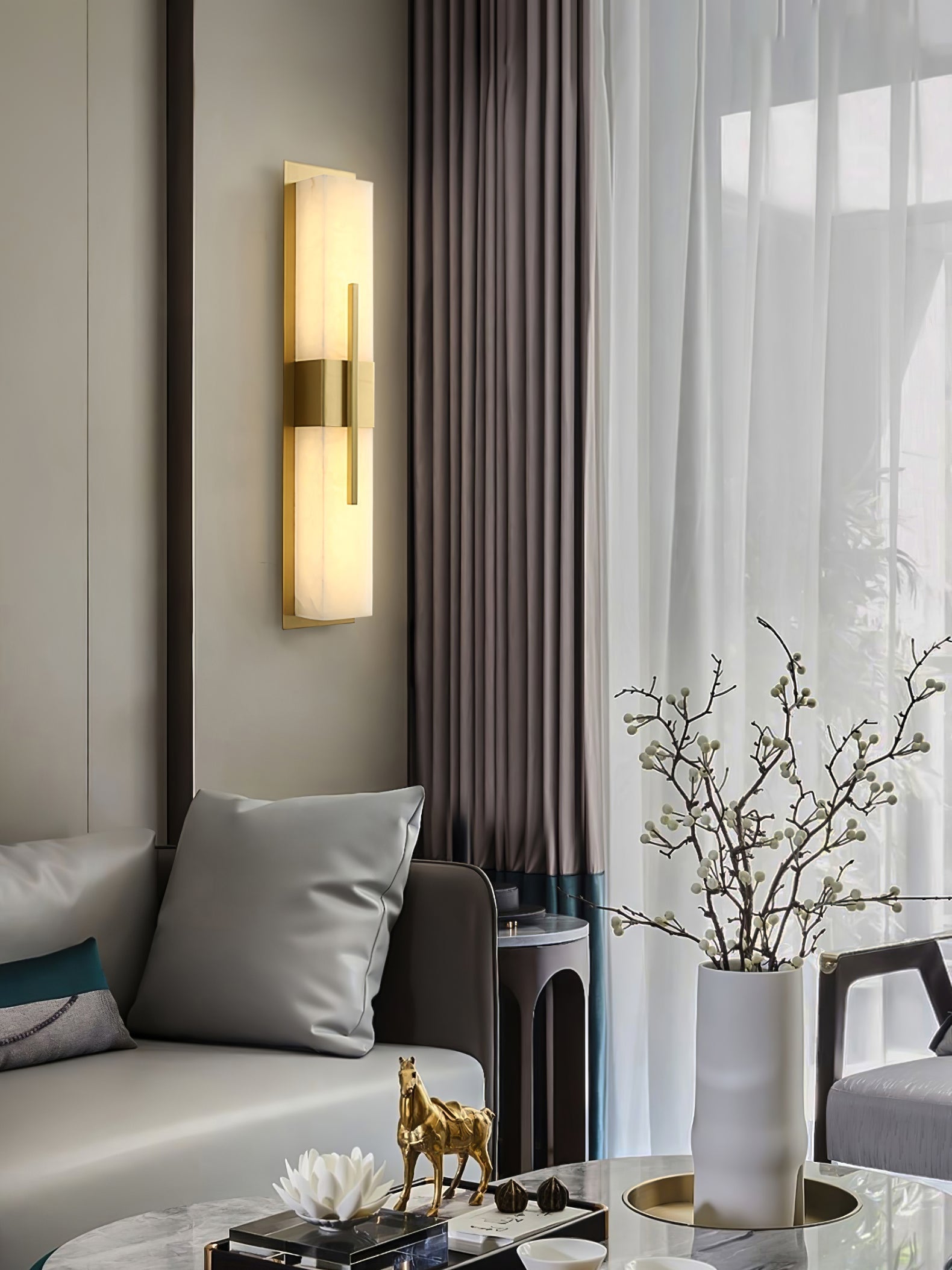 Axis Twin Alabaster Wall Light, Hardwired Wall Sconce, detail 25