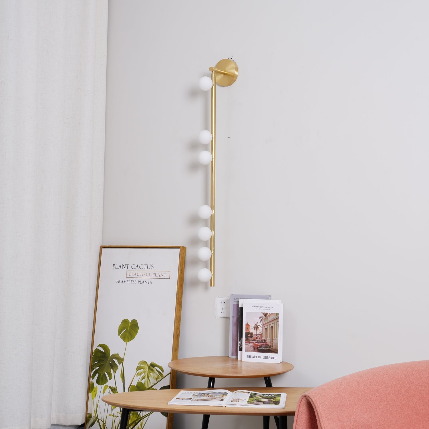 Brass Glass Tube Wall Light - 7 Heads A Φ 4.7 x H 39.4 Brass, Hardwired Wall Sconce, detail 56