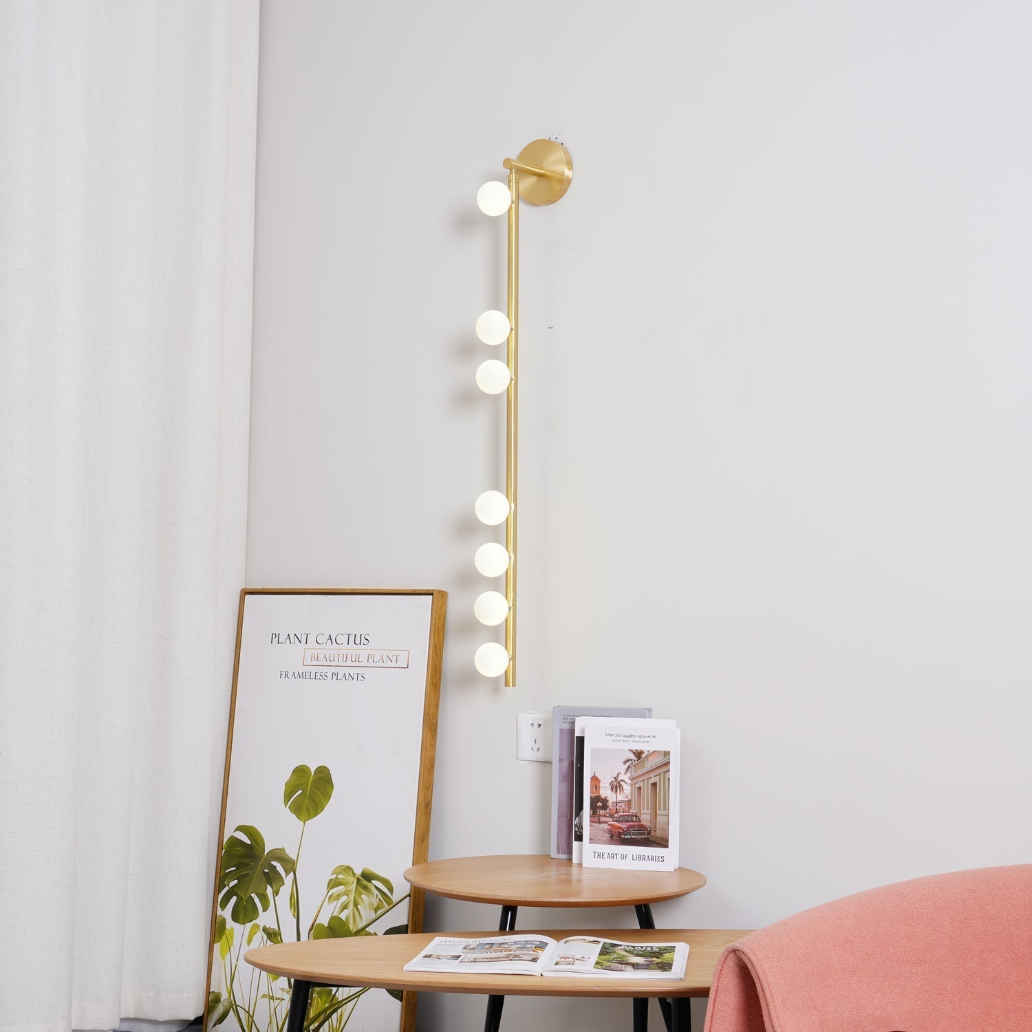 Brass Glass Tube Wall Light - 7 Heads A Φ 4.7 x H 39.4 Brass, Hardwired Wall Sconce, detail 25