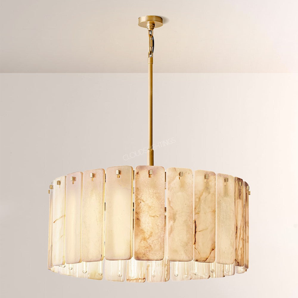 Belamet Alabaster Round Chandelier 36"D - Tianguang Alabaster Lighting