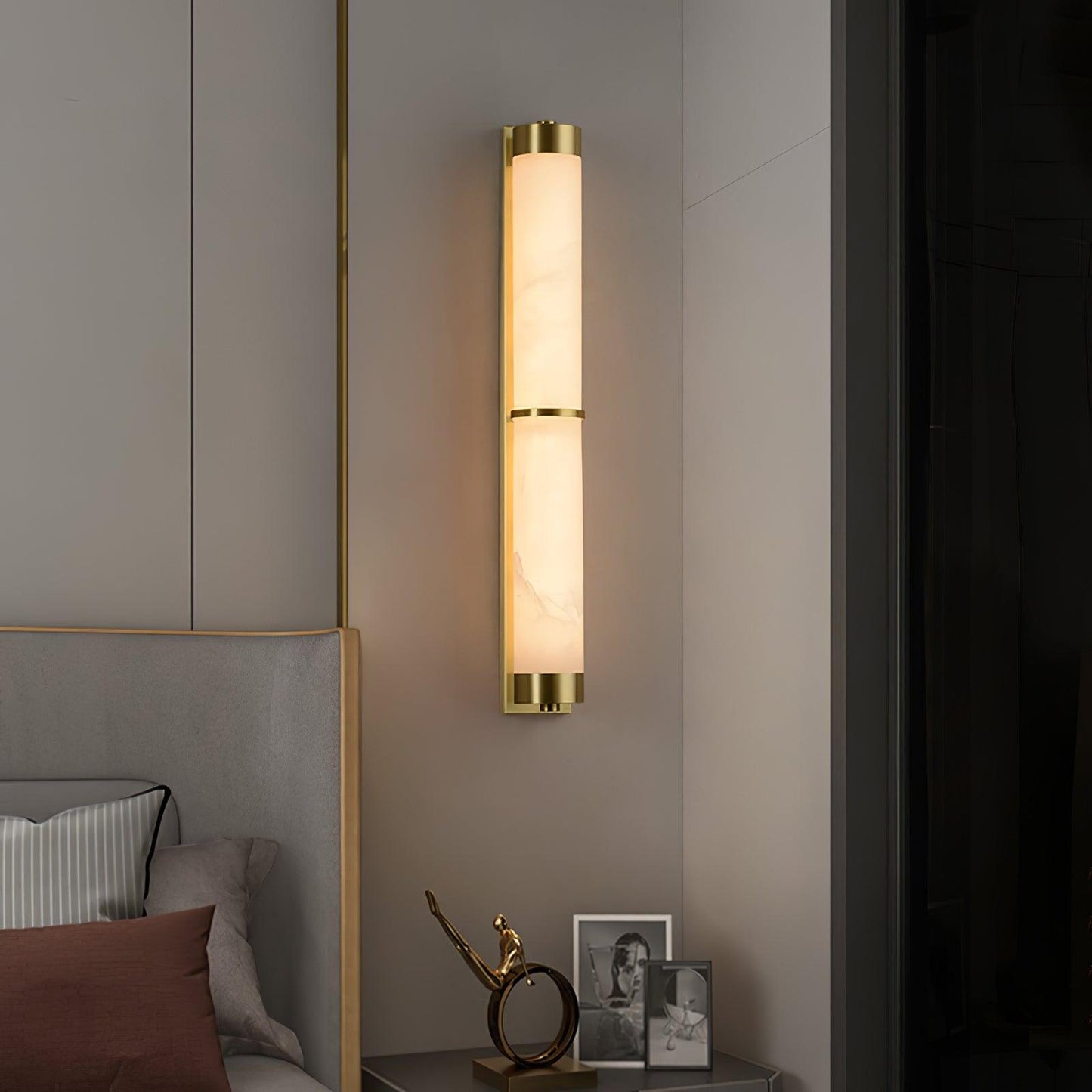 Cylindra Alabaster Brass Wall Light, Hardwired Wall Sconce, detail 3