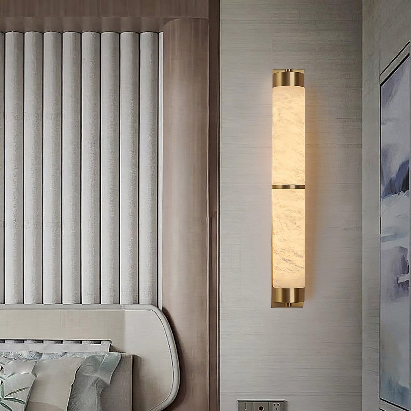 Cylindra Alabaster Brass Wall Light, Hardwired Wall Sconce, detail 9