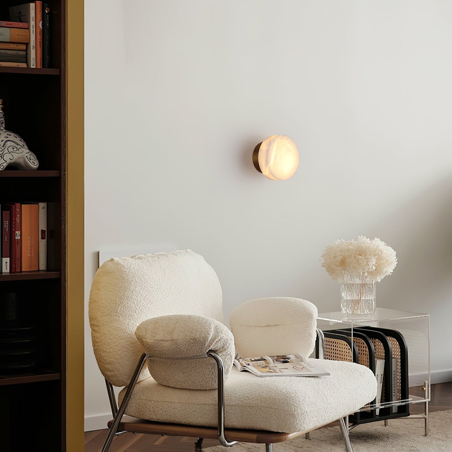 Cylindrical Alabaster Wall Light, Hardwired Wall Sconce, detail 17