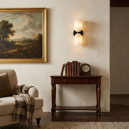 Dual Alabaster Ribbed Wall Light, Hardwired Wall Sconce, detail 6