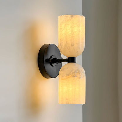 Dual Alabaster Ribbed Wall Light, Hardwired Wall Sconce, detail 11