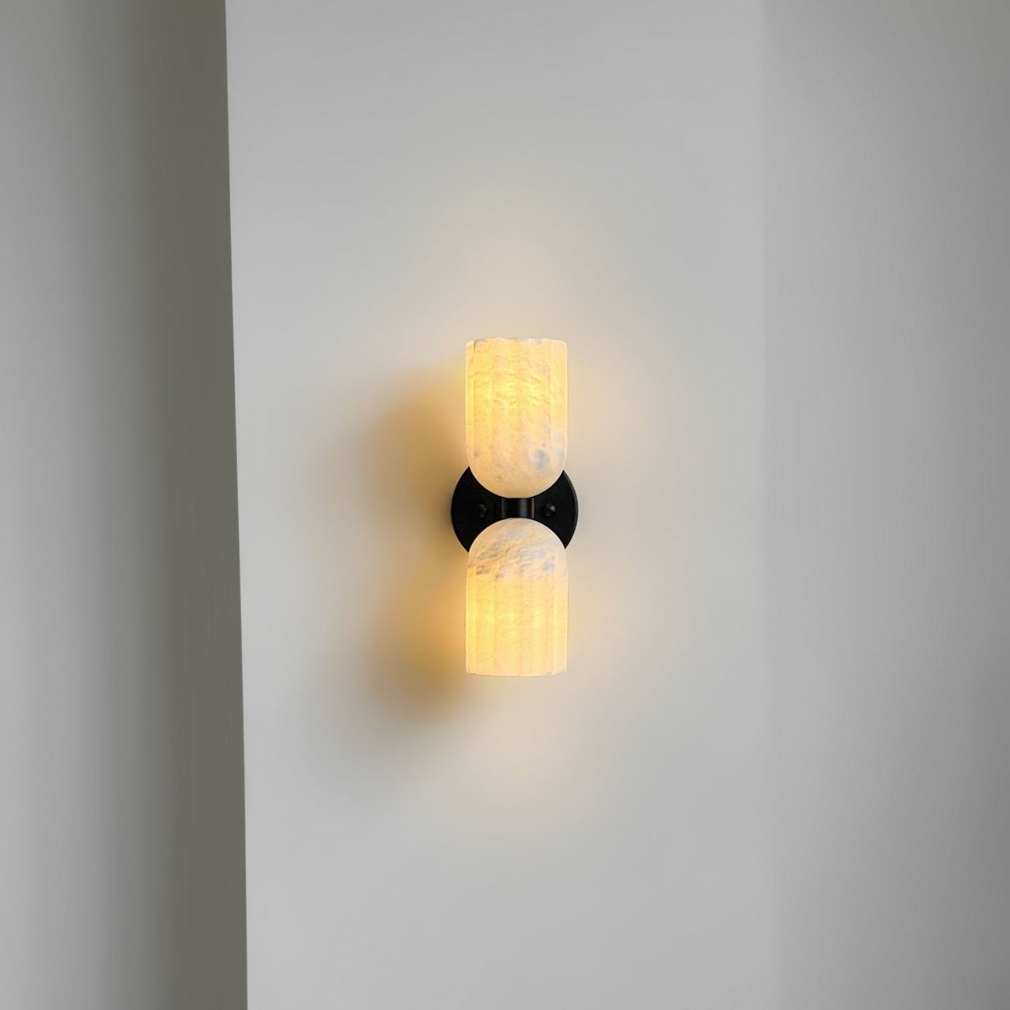 Dual Alabaster Ribbed Wall Light, Hardwired Wall Sconce, detail 13