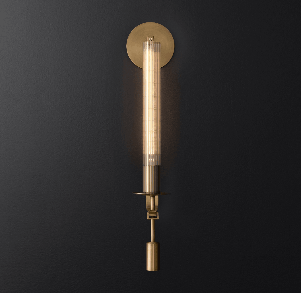 French Classicism Wall Light - Dia 12cm x H 71cm Brass, Hardwired Wall Sconce