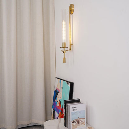 French Classicism Wall Light - Dia 12cm x H 71cm Brass, Hardwired Wall Sconce, detail 6