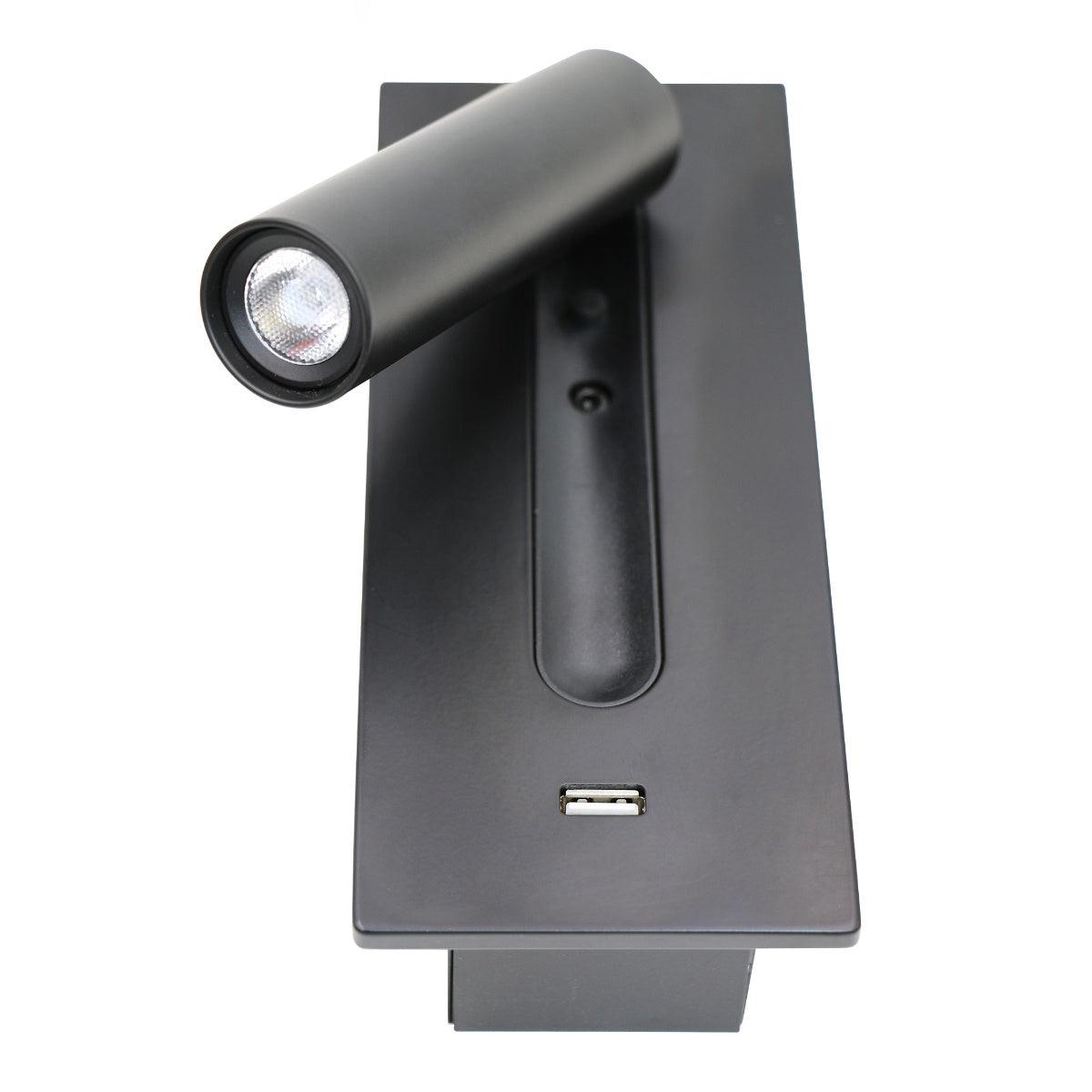 Black Bedside USB Wall Light - ∅ 3″ x H ‪7.2″ Aluminum alloy, Bedroom Wall Sconce, detail 13
