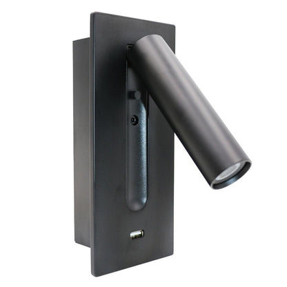Black Bedside USB Wall Light - ∅ 3″ x H ‪7.2″ Aluminum alloy, Bedroom Wall Sconce, detail 2
