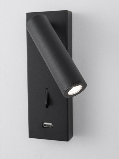 Black Bedside USB Wall Light - ∅ 3″ x H ‪7.2″ Aluminum alloy, Bedroom Wall Sconce, detail 8