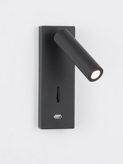Black Bedside USB Wall Light - ∅ 3″ x H ‪7.2″ Aluminum alloy, Bedroom Wall Sconce, detail 7