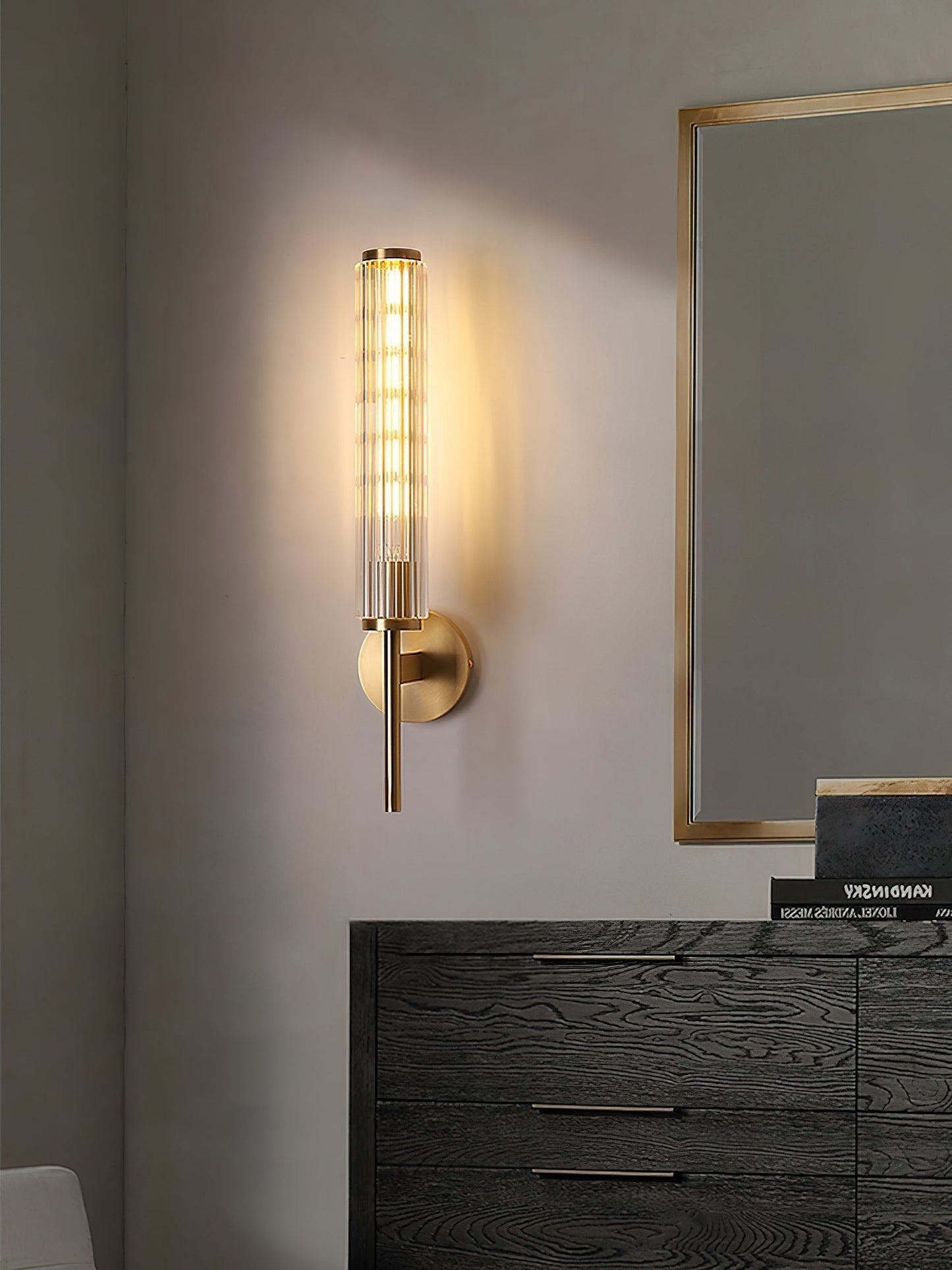 Glass Linear Brass Wall Light, Hardwired Wall Sconce, detail 5