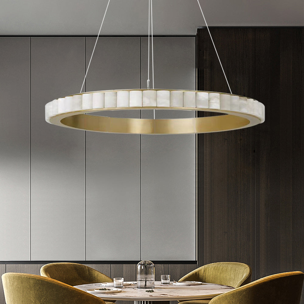 32" Natural Marble Modern Ring Chandelier - Tianguang Alabaster Lighting