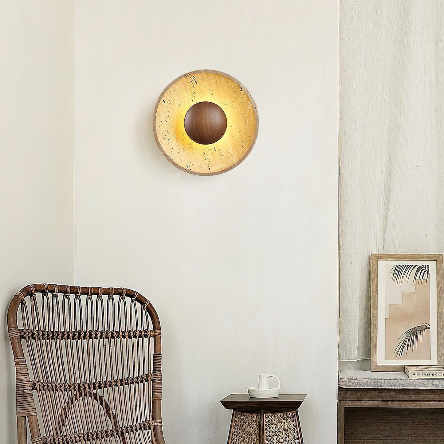 Halo Travertine Wall Light, Hardwired Wall Sconce, detail 7