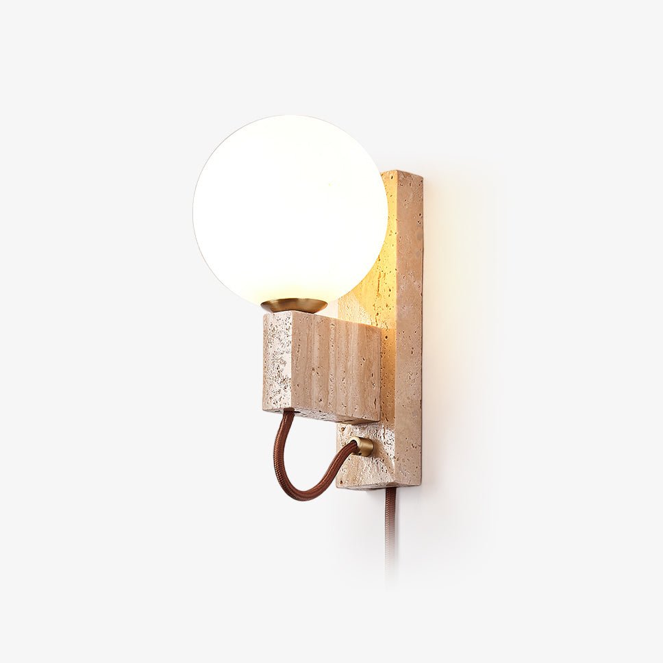 Atlas Globe Travertine Wall Sconce 6 cm Dia - Tianguang Alabaster Lighting