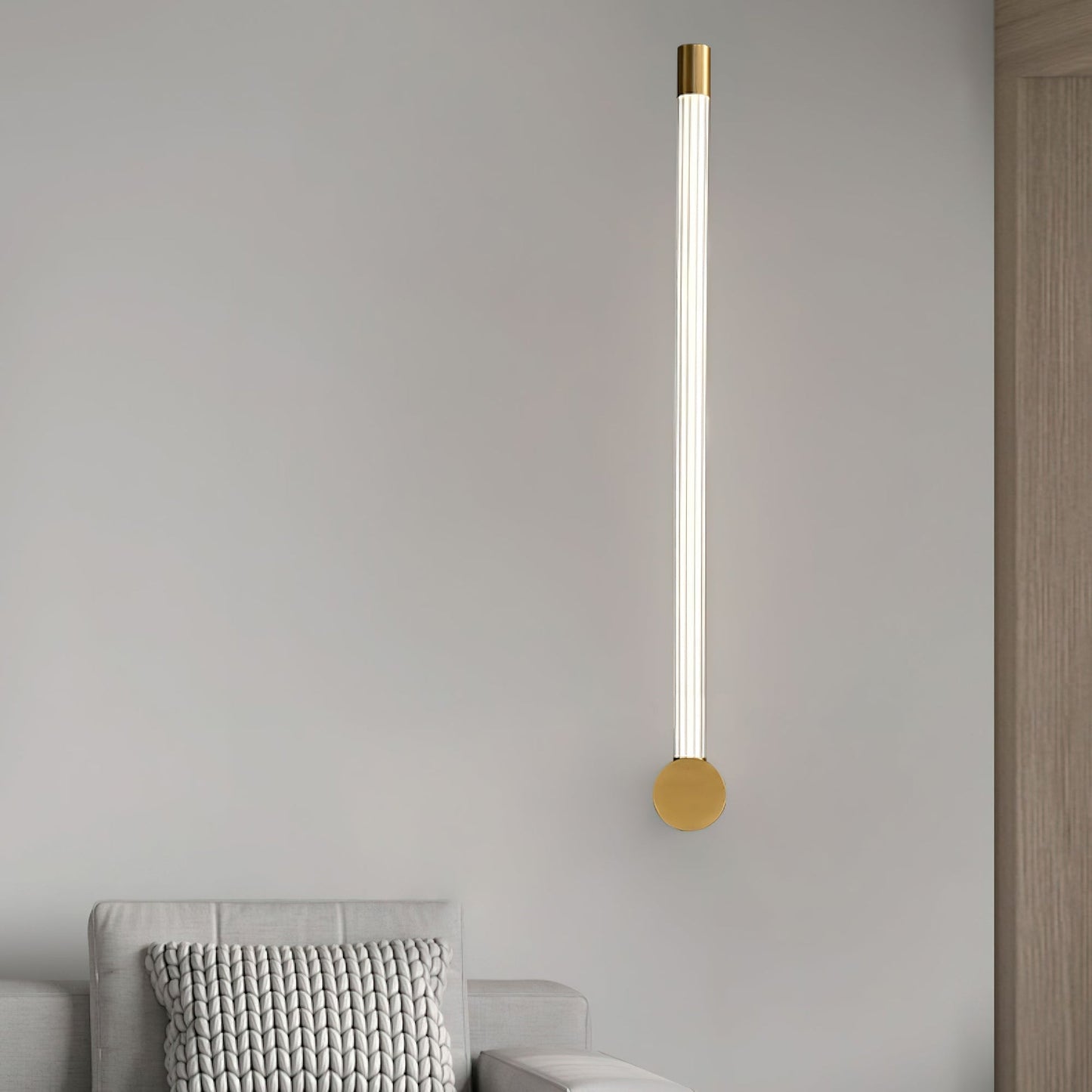 Linear LED Wall Light - Dia 6cm x H 65cm Brass, Hardwired Wall Sconce, detail 6