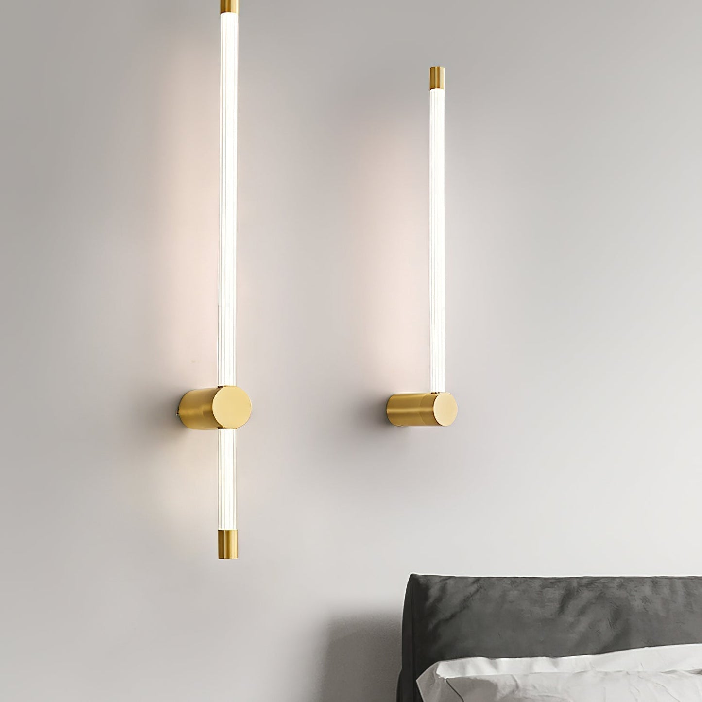 Linear LED Wall Light - Dia 6cm x H 65cm Brass, Hardwired Wall Sconce, detail 3