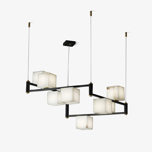 Alabaster Square Box Chandelier 100 cm W x 35 cm H Black, Brass Dining Chandelier - Tianguang Alabaster Lighting