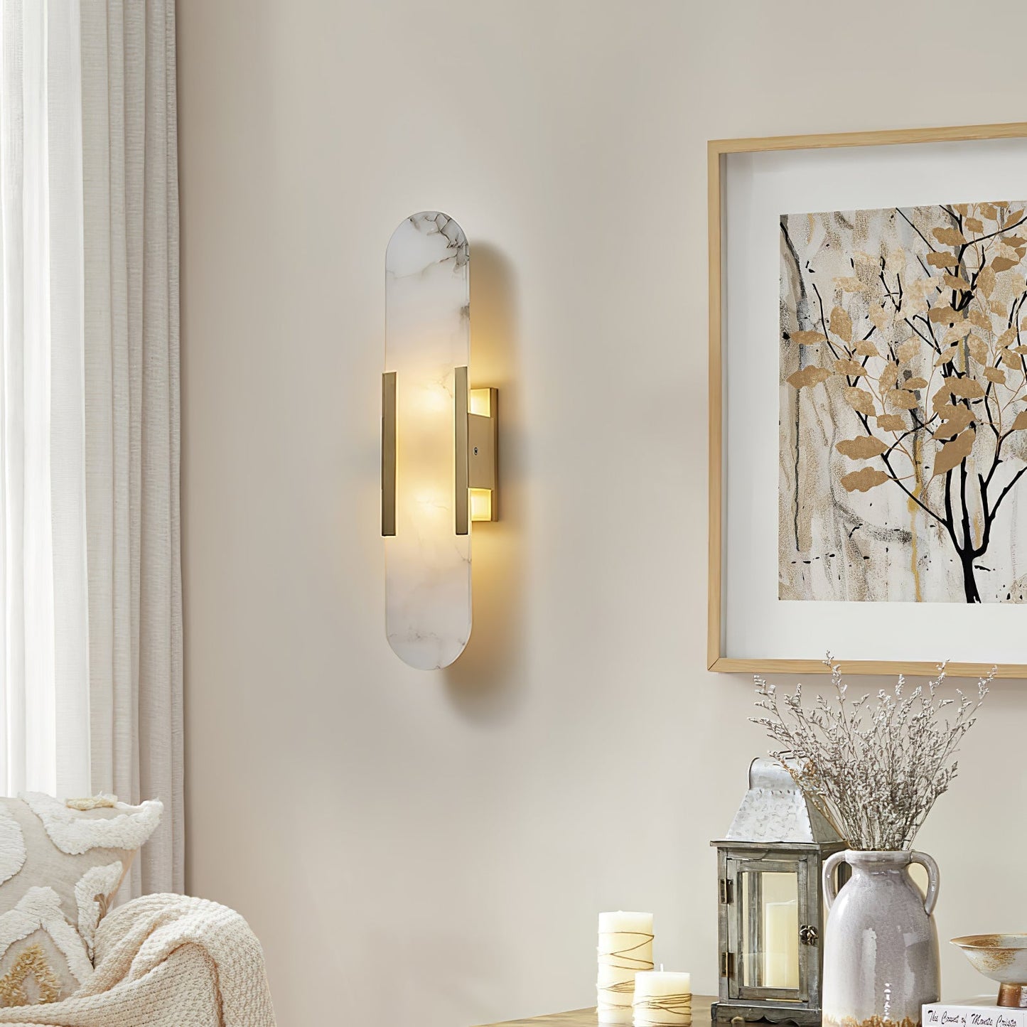 Melange Elongated Alabaster Wall Light Wall Light, Hardwired Wall Sconce, detail 3