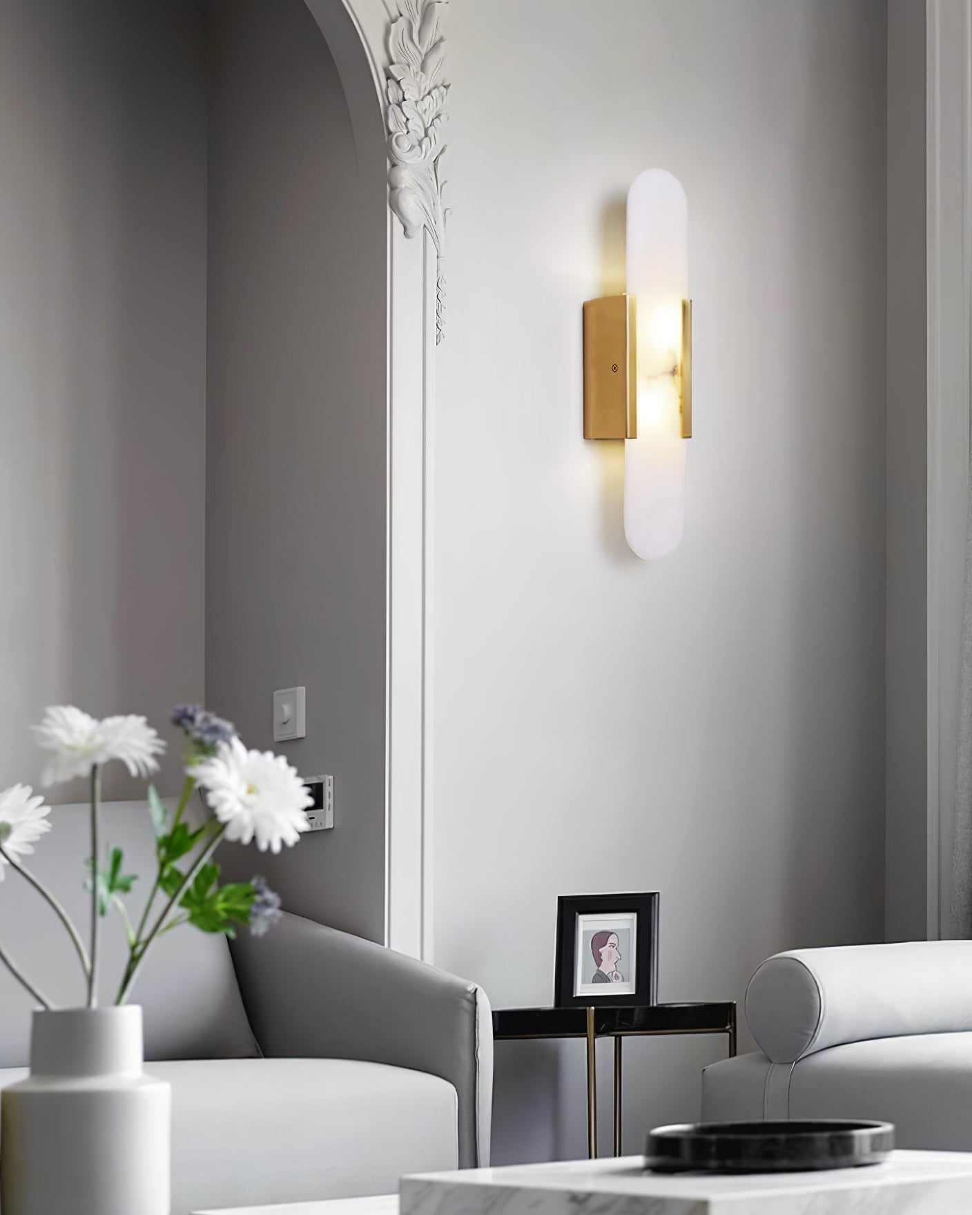 Melange Elongated Alabaster Wall Light Wall Light, Hardwired Wall Sconce, detail 10