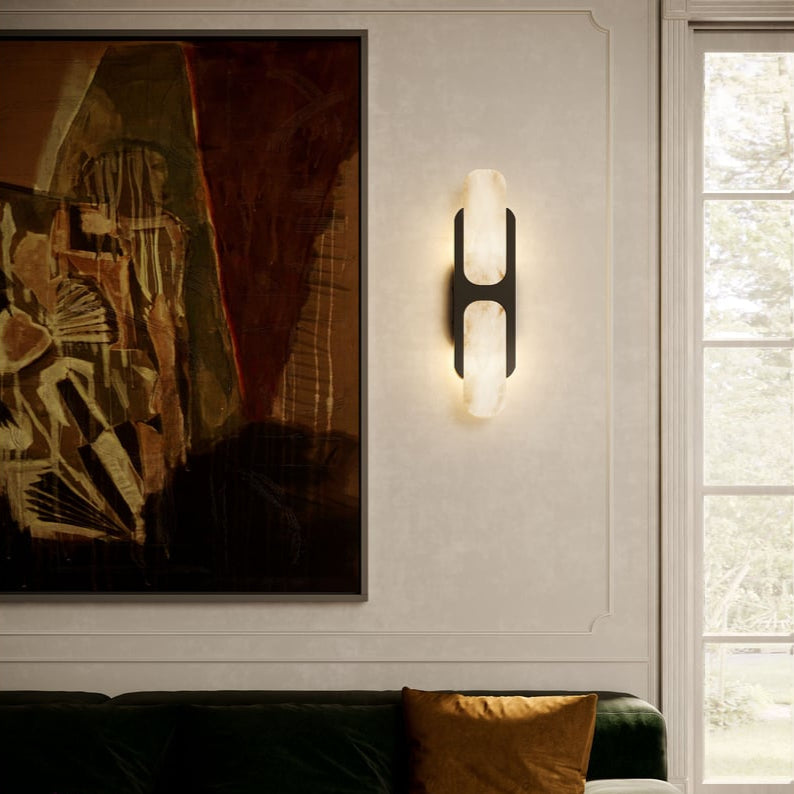 Odin Alabaster Wall Light - Dia 18cm x H 24cm Metal, Hardwired Wall Sconce, detail 3