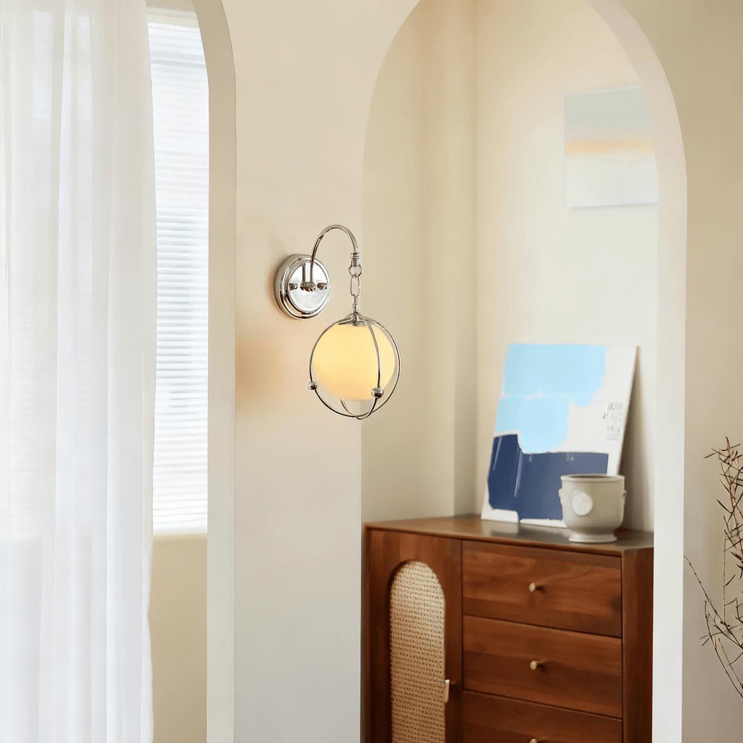 Orb Cage Semi Wall Light, Hardwired Wall Sconce, detail 10