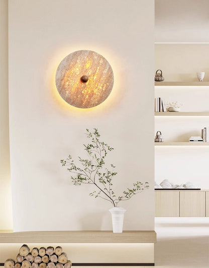 Circular Travertine Disk Wall Light, Hardwired Wall Sconce, detail 5