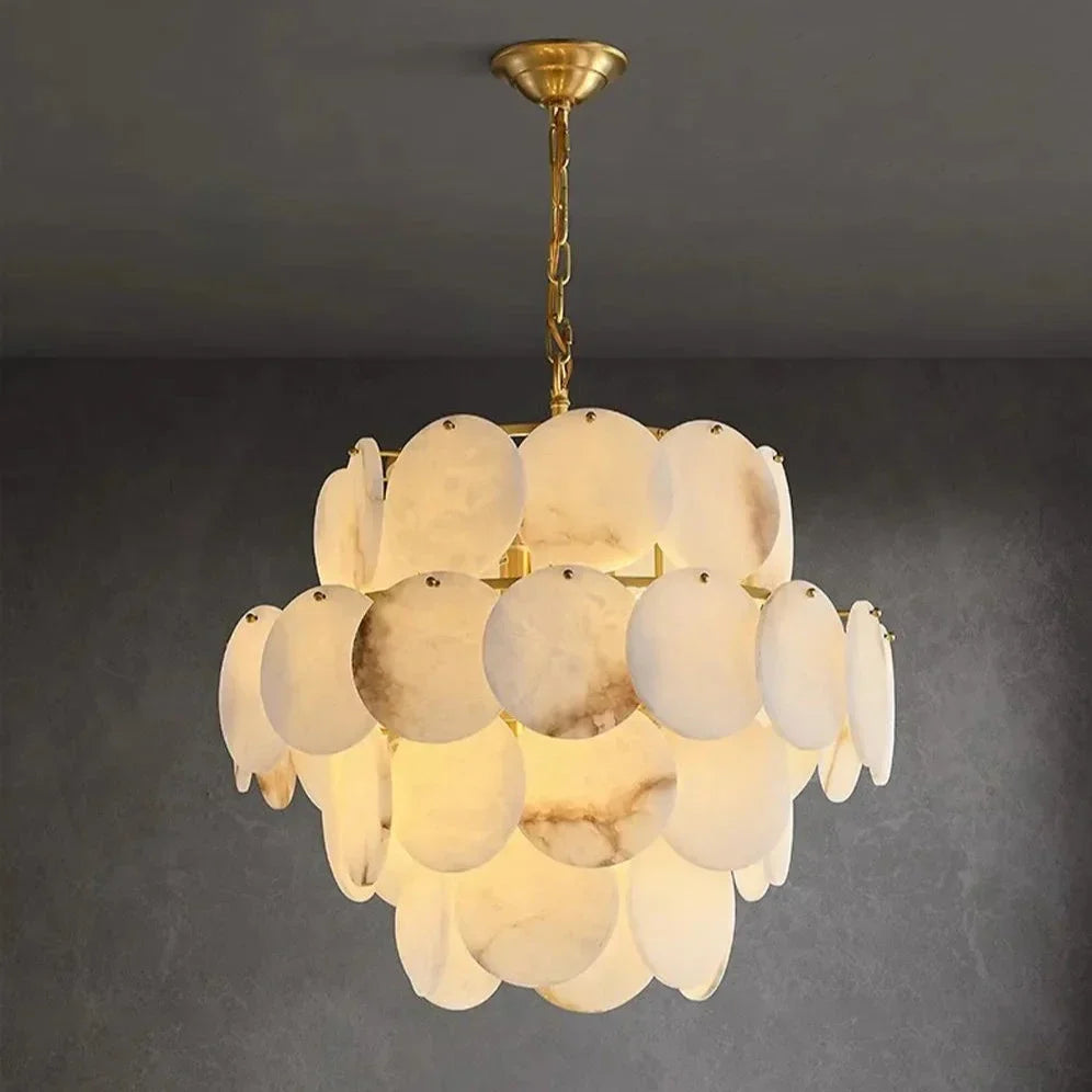 Moonshade Natural Marble Modern Chandelier 40 in W - Tianguang Alabaster Lighting