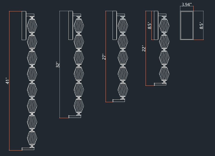 Sky Wall Light 41″, Bedroom Wall Sconce, detail 5