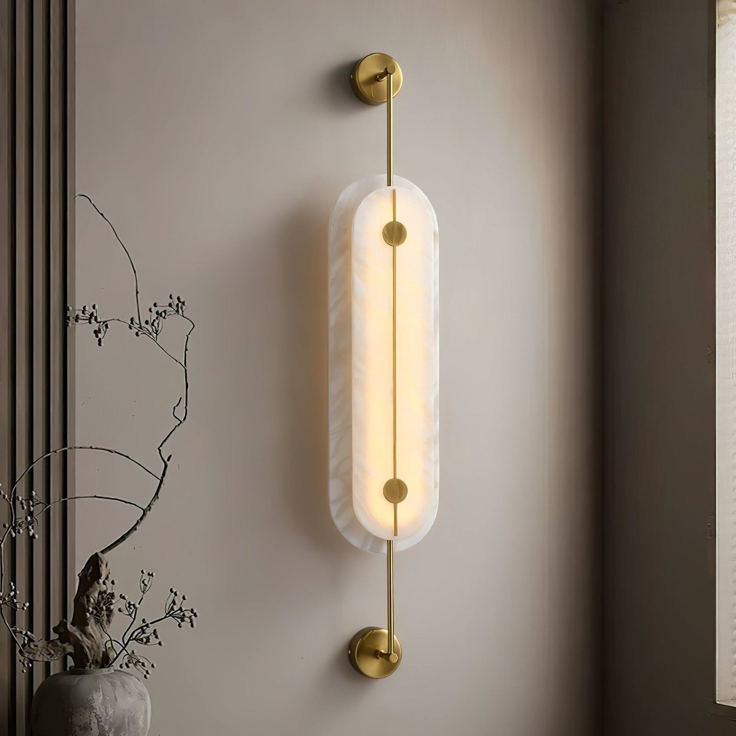 Solvane Alabaster Wall Light - Dia 18cm x H 80cm Metal, Hardwired Wall Sconce, detail 3