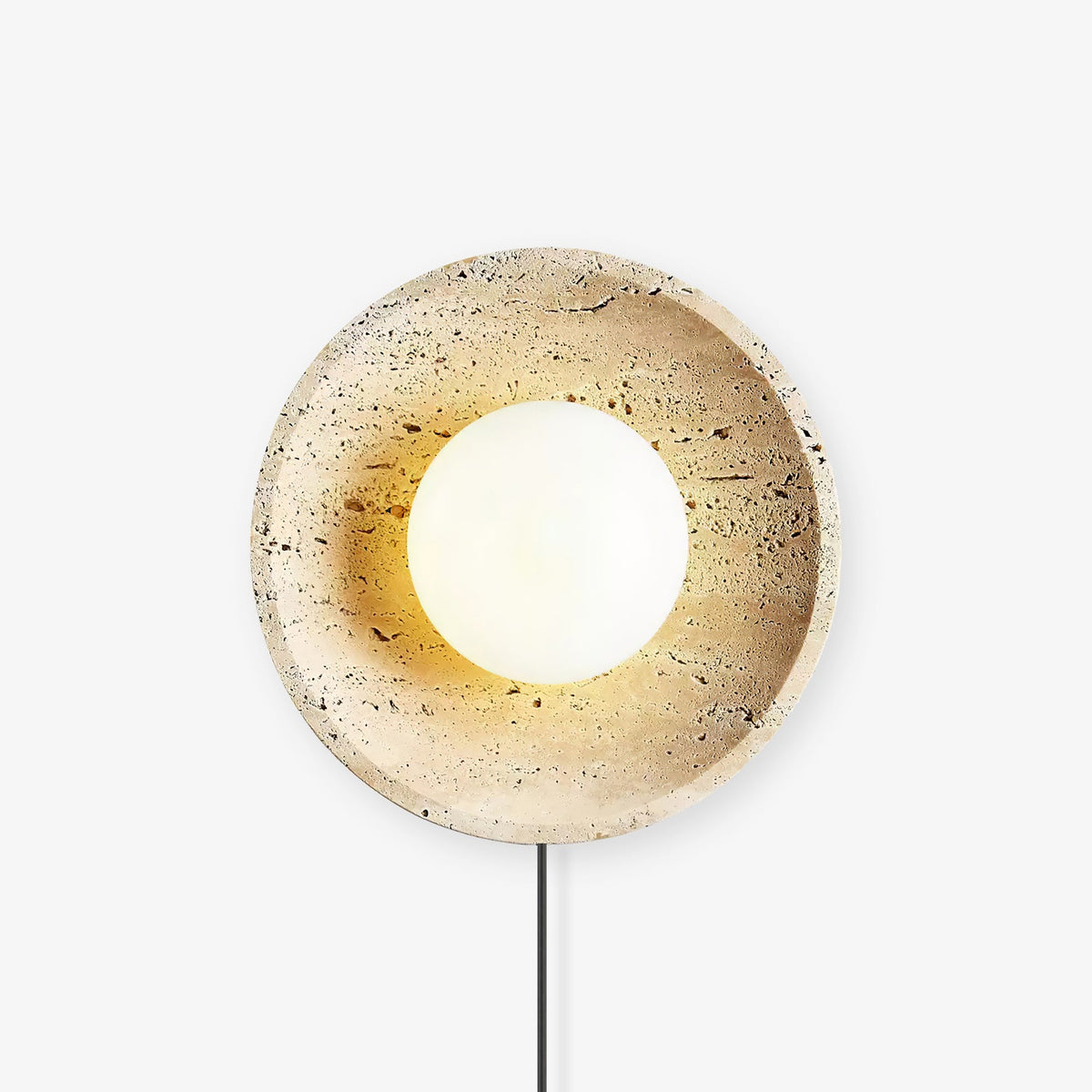 Stone Eclipse Plug-in Travertine Wall Light 9.8 in Dia - Tianguang Alabaster Lighting