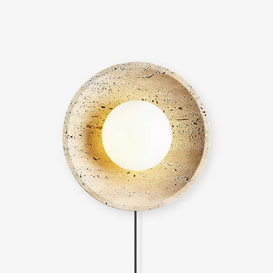Stone Eclipse Plug-in Travertine Wall Light 9.8 in Dia - Tianguang Alabaster Lighting