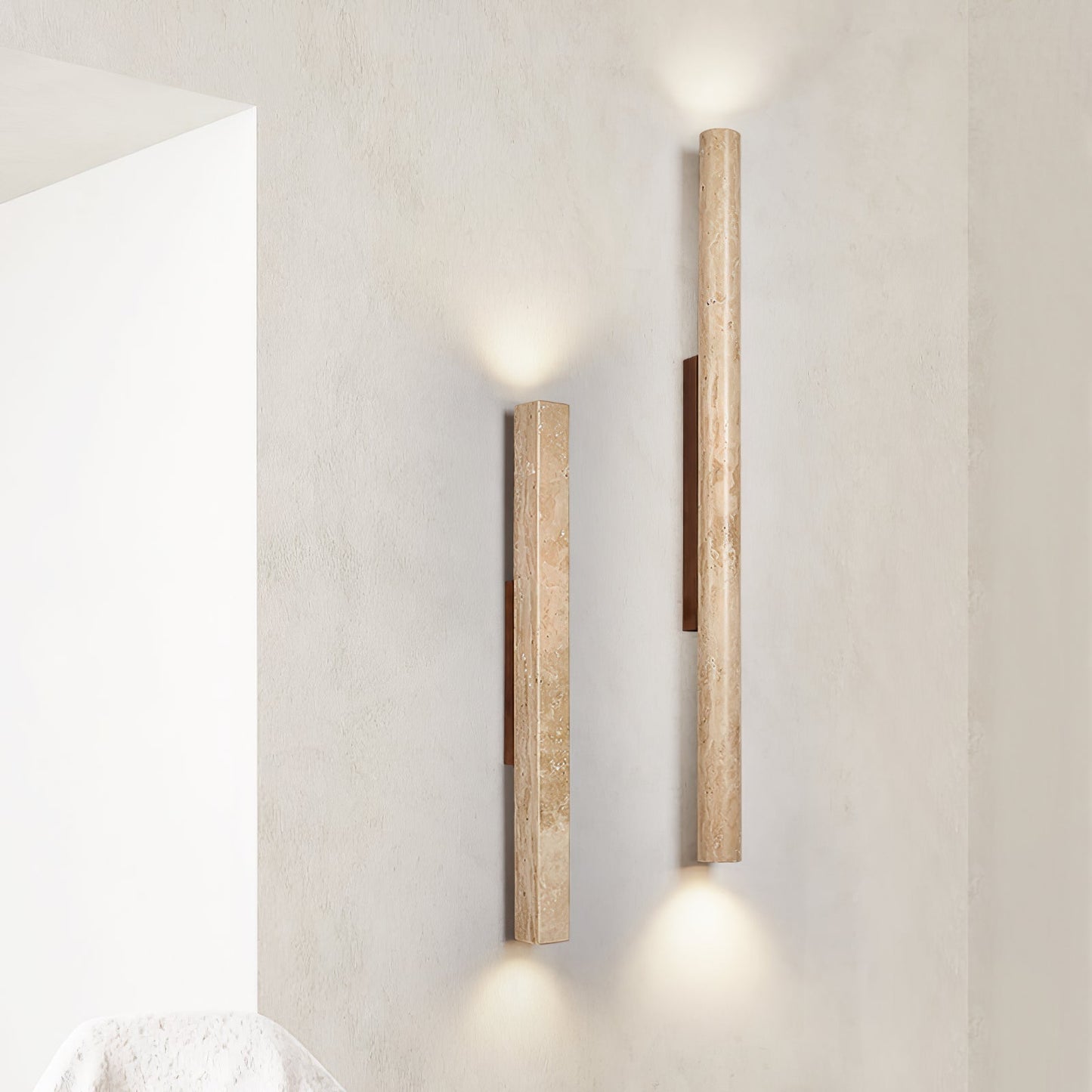 Travertine Column Wall Light, Hardwired Wall Sconce, detail 2