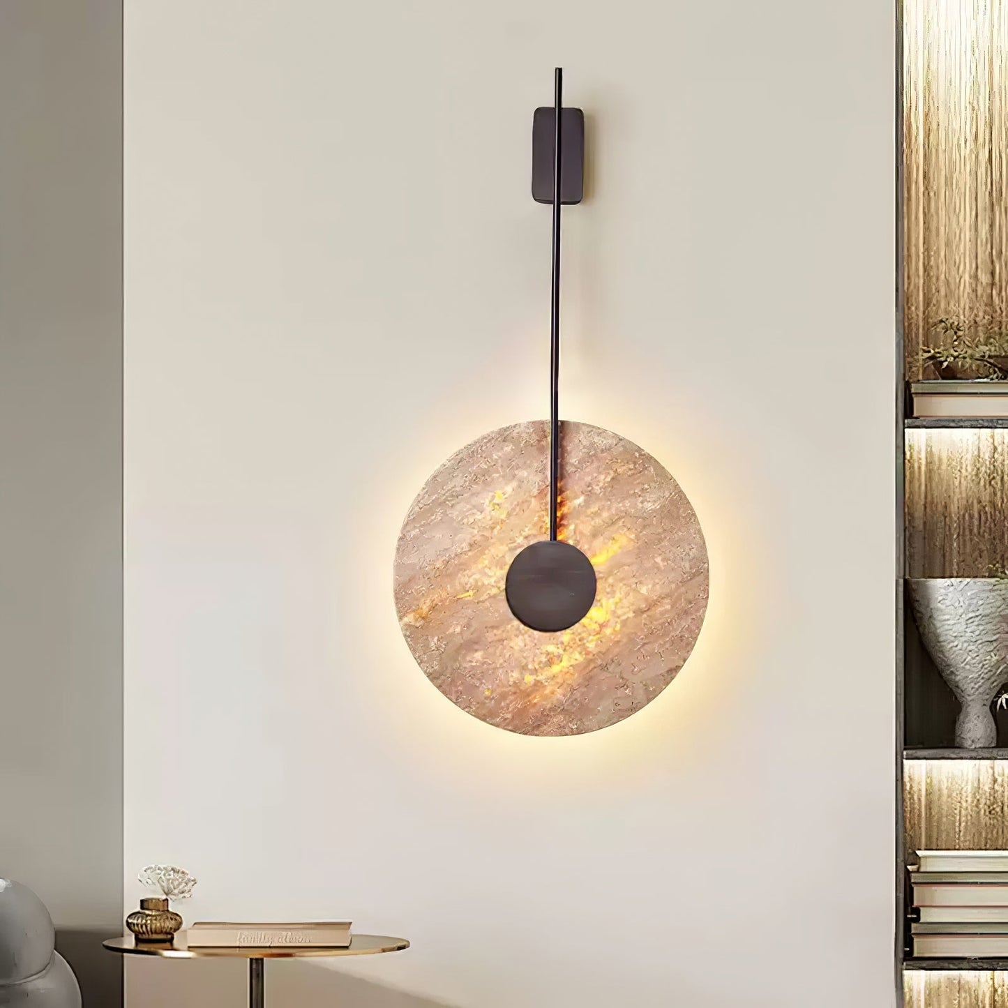 Travertine Disc Wall Light, Hardwired Wall Sconce, detail 3