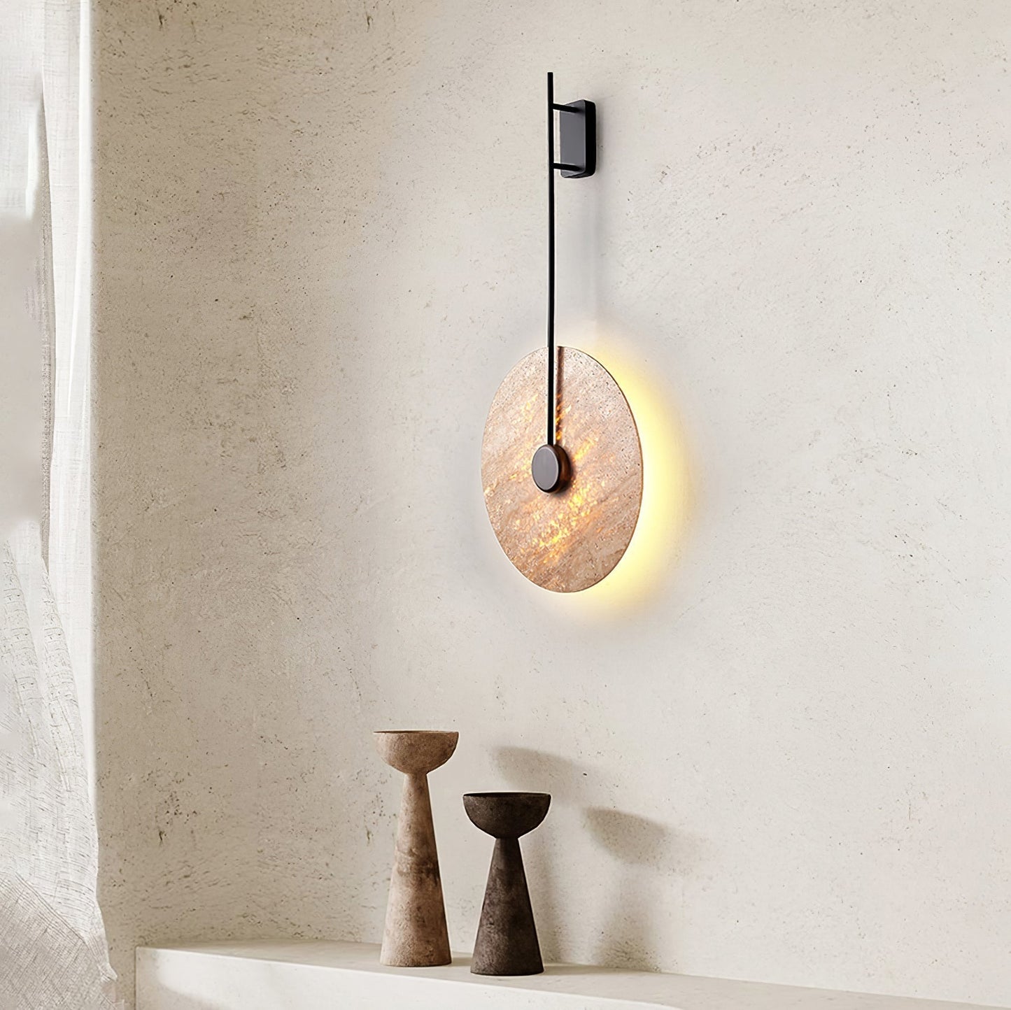 Travertine Disc Wall Light, Hardwired Wall Sconce, detail 8
