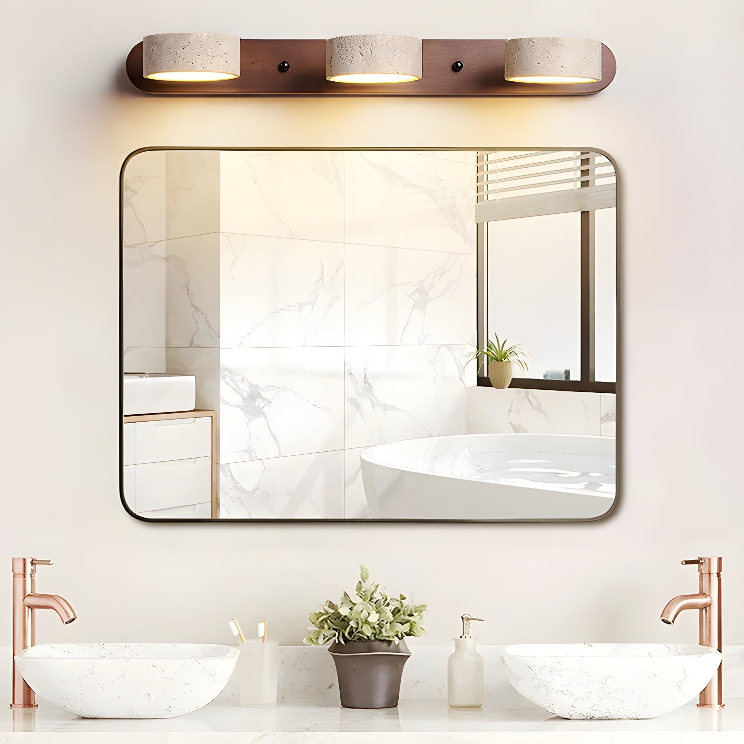 Travertine Duo Wall Light - 2-Light Size: Dia 32cm x... Travertine, Hardwired Wall Sconce, detail 14