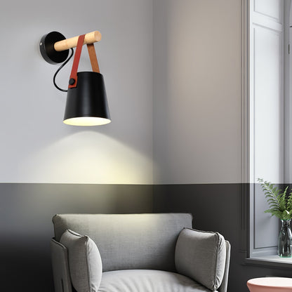 Wooden Conical Wall Light - ∅ 5.1″ x H 8.7″ Metal, Hardwired Wall Sconce, detail 3