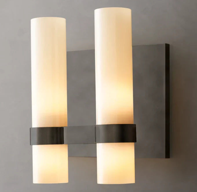 Ravelle Milk Glass Double Wall Light, Bathroom Wall Sconce, detail 14