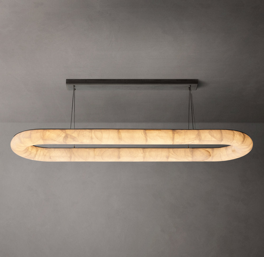 Rivage Lisse Oval Calcite Chandelier 74" - Tianguang Alabaster Lighting