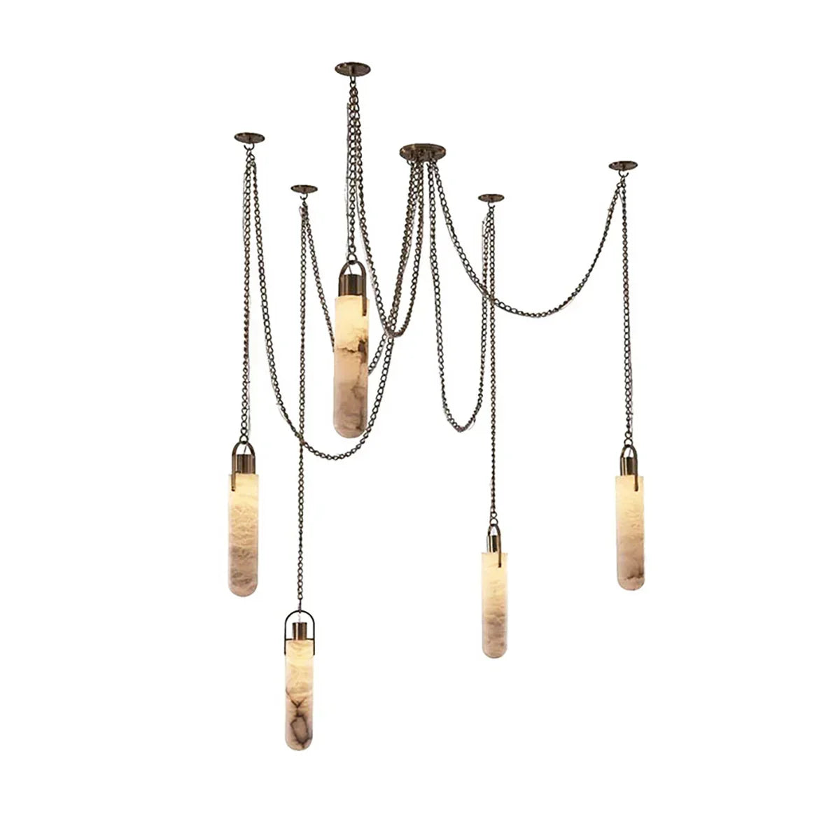 Alabaster Cylindrical Draped Chain Chandelier - Tianguang Alabaster Lighting