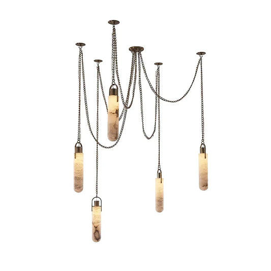 Alabaster Cylindrical Draped Chain Chandelier - Tianguang Alabaster Lighting