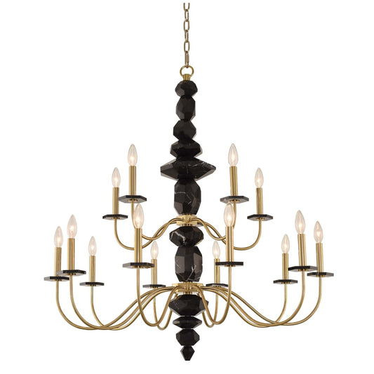 Piedra 15 Light 38" Wide Taper Candle Style Marble Chandelier - Tianguang Alabaster Lighting