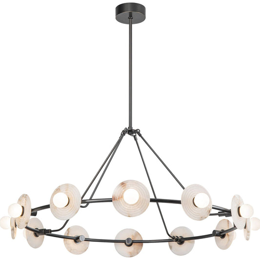 Dahlia LED 46-in Urban Bronze/Alabaster LED Chandeliers - Tianguang Alabaster Lighting