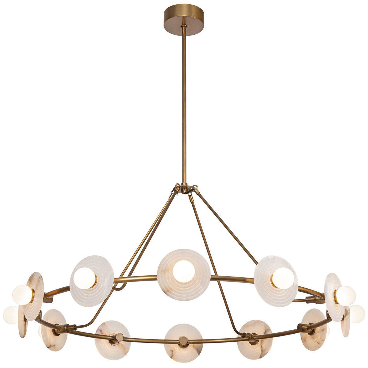 Dahlia LED 46-in Vintage Brass/Alabaster LED Chandeliers - Tianguang Alabaster Lighting