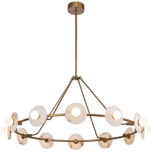 Dahlia LED 46-in Vintage Brass/Alabaster LED Chandeliers - Tianguang Alabaster Lighting