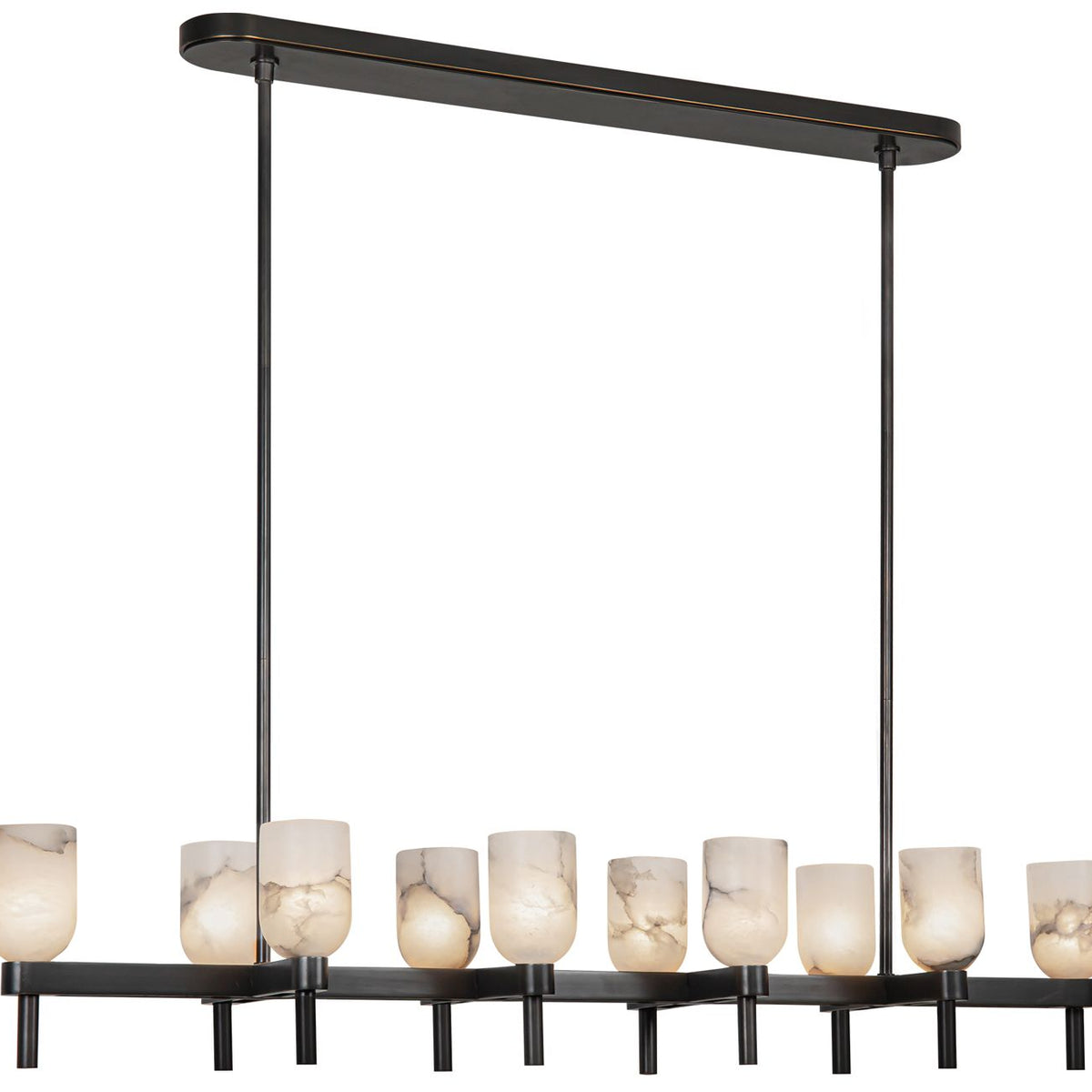 Lucian E12 52-in Urban Bronze/Alabaster Linear Pendant Chandelier - Tianguang Alabaster Lighting