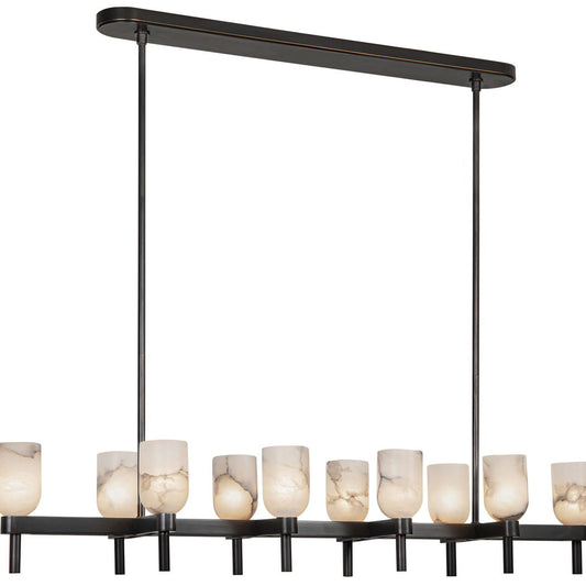 Lucian E12 52-in Urban Bronze/Alabaster Linear Pendant Chandelier - Tianguang Alabaster Lighting