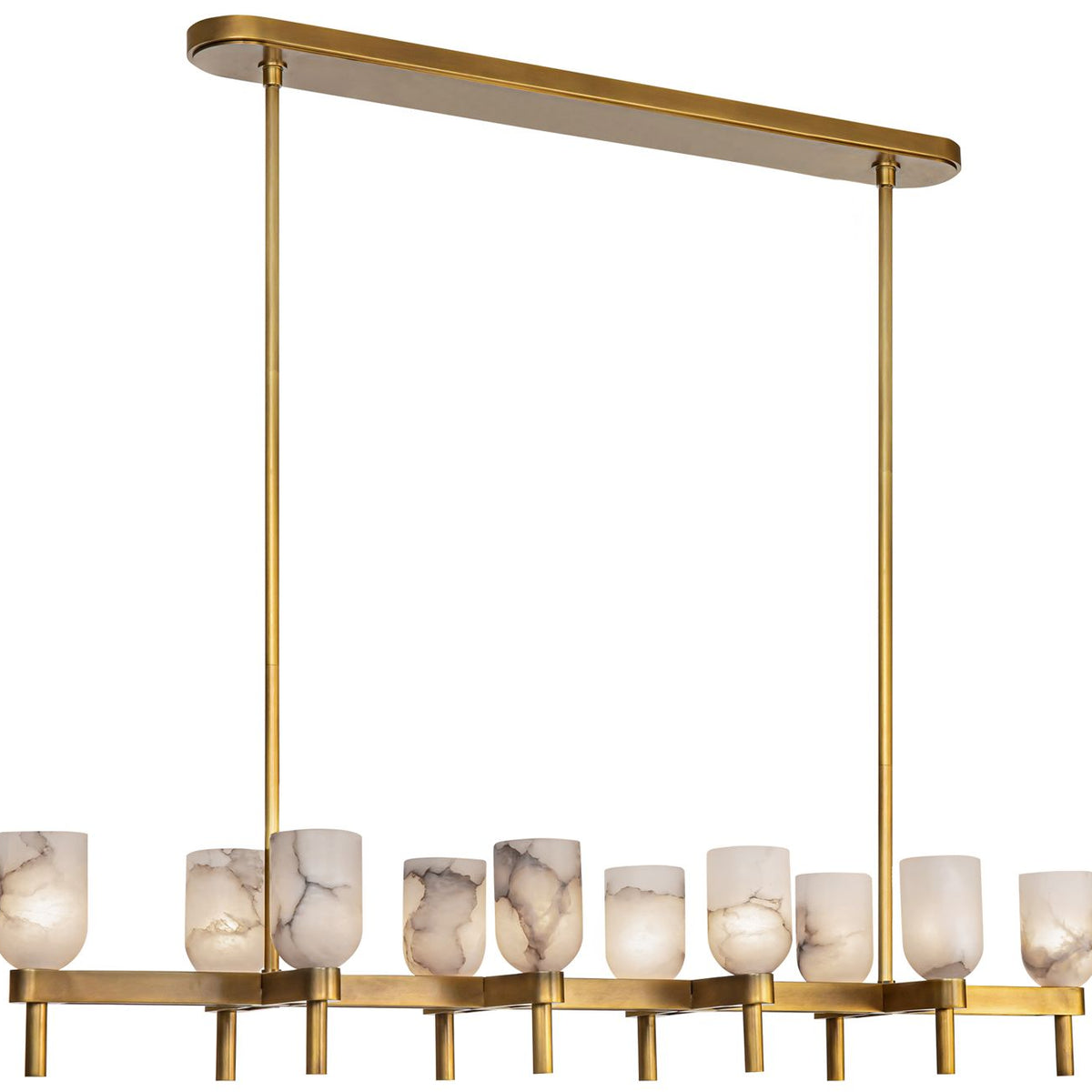 Lucian E12 52-in Vintage Brass/Alabaster Linear Pendant Chandelier - Tianguang Alabaster Lighting